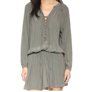 Ramy Brook Olive Green Lace-Up Long-Sleeve Mini Dress